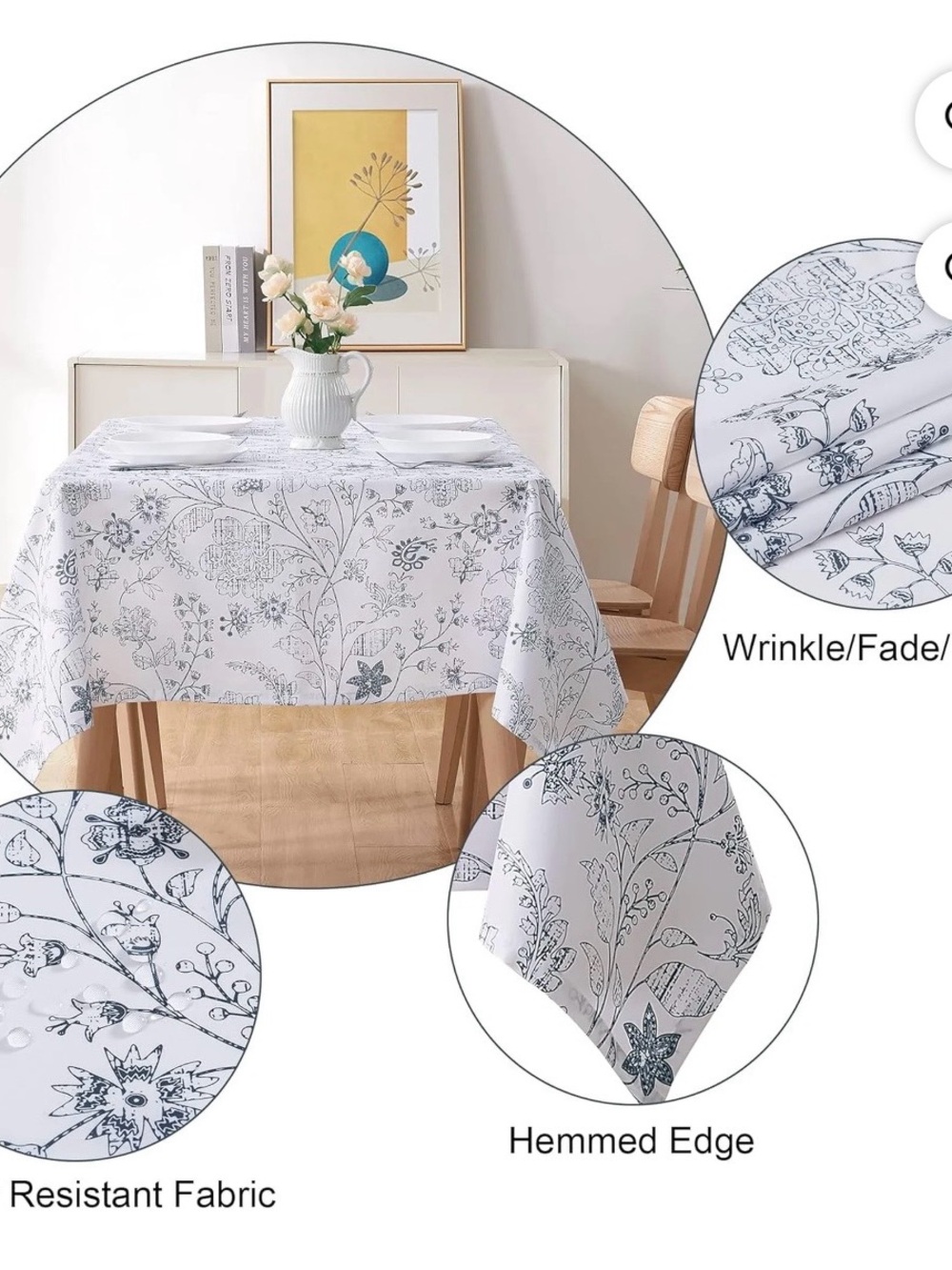 NWB/ Classic Floral Print Tablecloth in White and Blue … Shelf - Picture 2 of 5